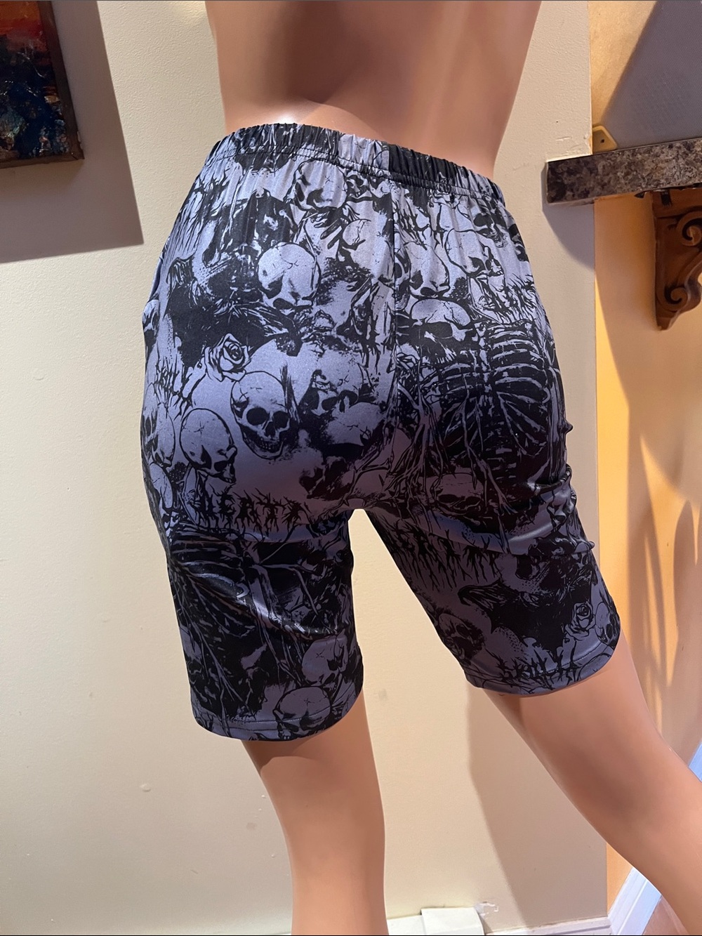 Goth skeleton S Black & gray Skull-Print Bike Shorts nwt